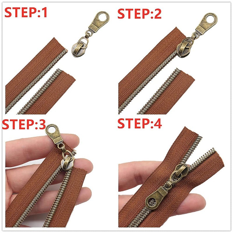 MebuZip #5 Antique Brass Metallic Nylon Coil Zippers by The Yard Bulk Coil Zipper Roll 10 Yards with 25pcs Pulls for DIY Sewing Craft Bags (Brown) - Image 5